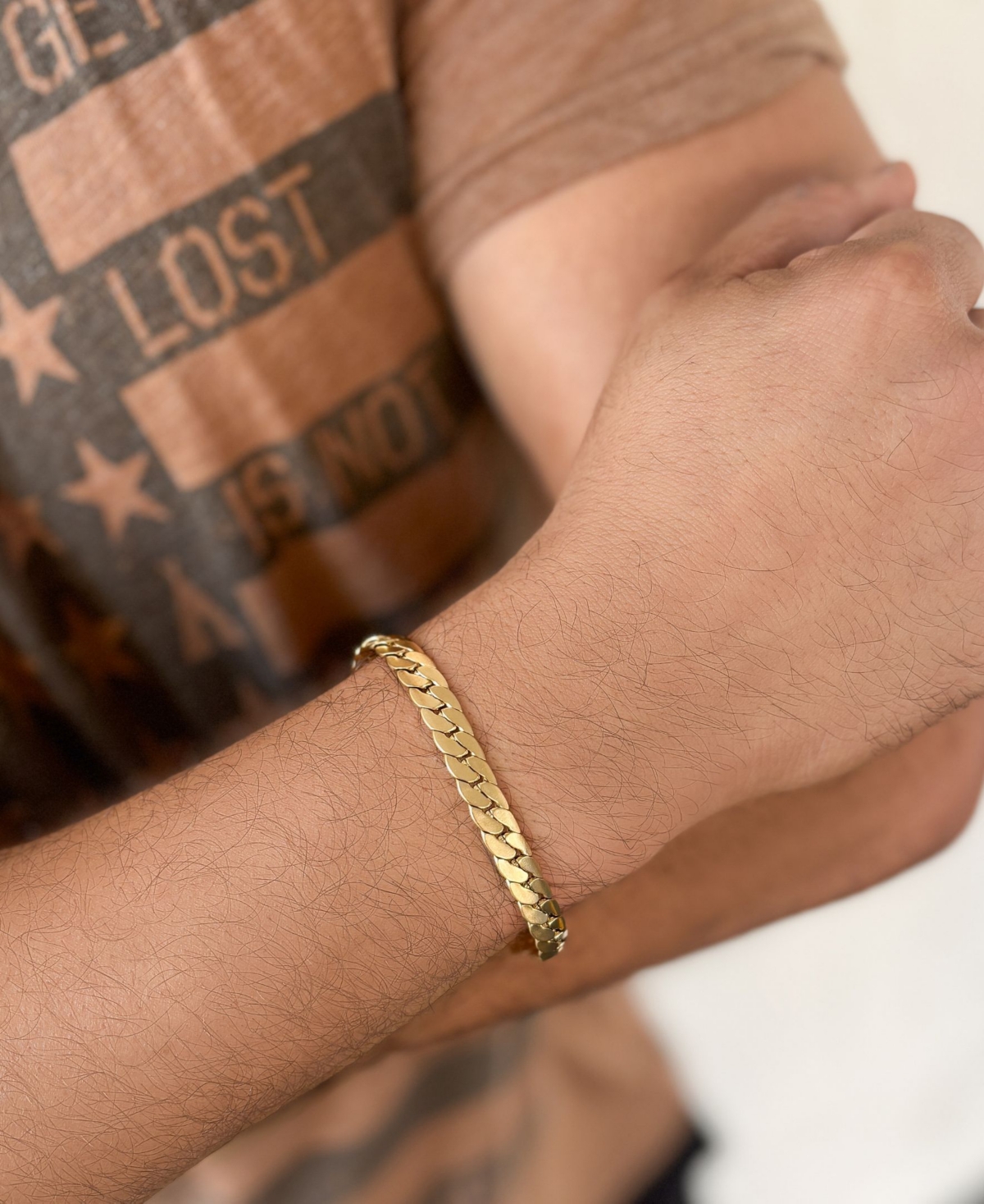 Adornia Tarnish Resistant Men's Gold Flat Curb Chain Bracelet