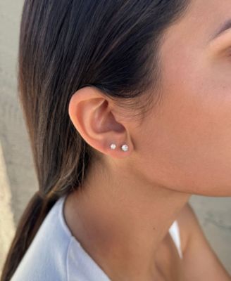 Gold CZ Hoop and Solitaire Stud Earrings Set