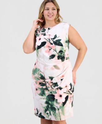 Plus Size Floral-Print Boat-Neck Scuba Dress