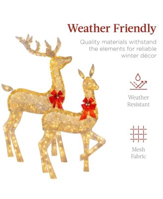 3-Piece Lighted Christmas Deer Set Outdoor Yard Decoration with 360 LED Lights, Stakes