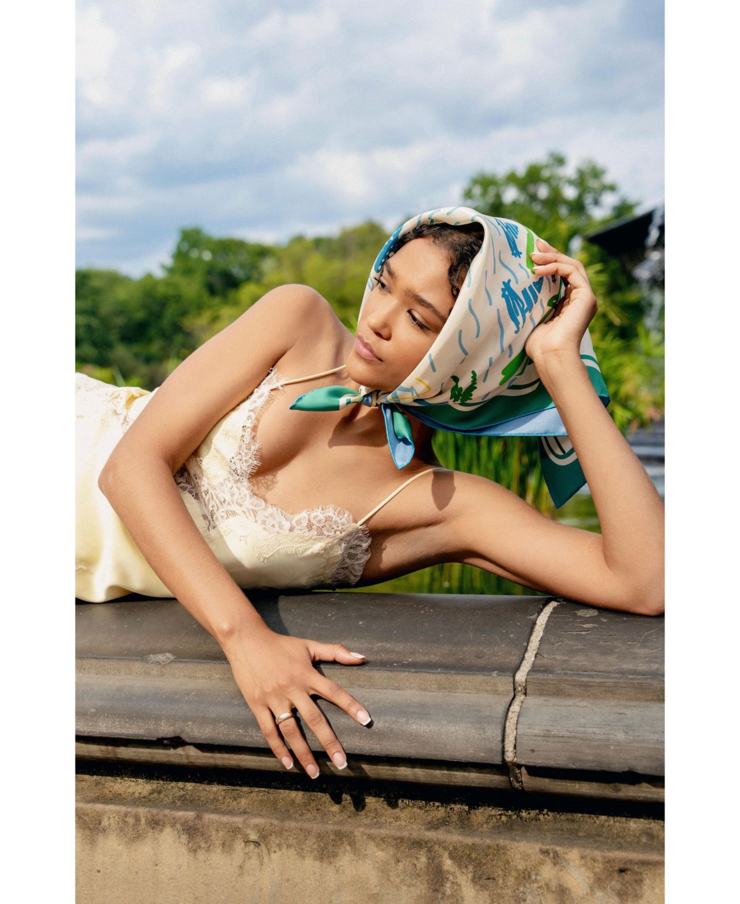 Женский шарф Jessie Zhao New York Capri Impression Double Sided Silk, цвет: Синий — фото 5