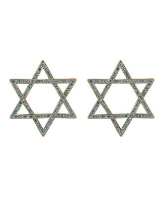 Blue Stone Star of David Hoop Earrings