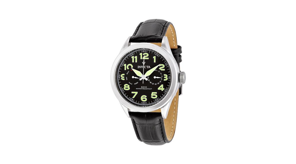 Invicta Men's Vintage Quartz 3 Hand Black Dial Watch