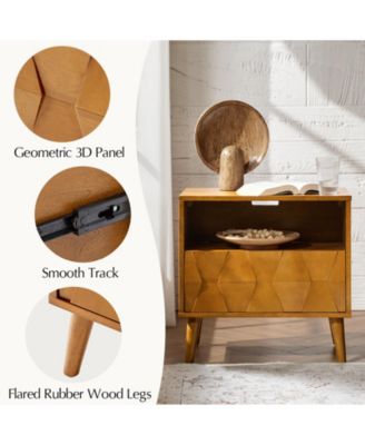 Zenaida Mid-century Modern Nightstand with Charging Ports and Hidden Drawer