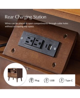 Zenaida Mid-century Modern Nightstand with Charging Ports and Hidden Drawer