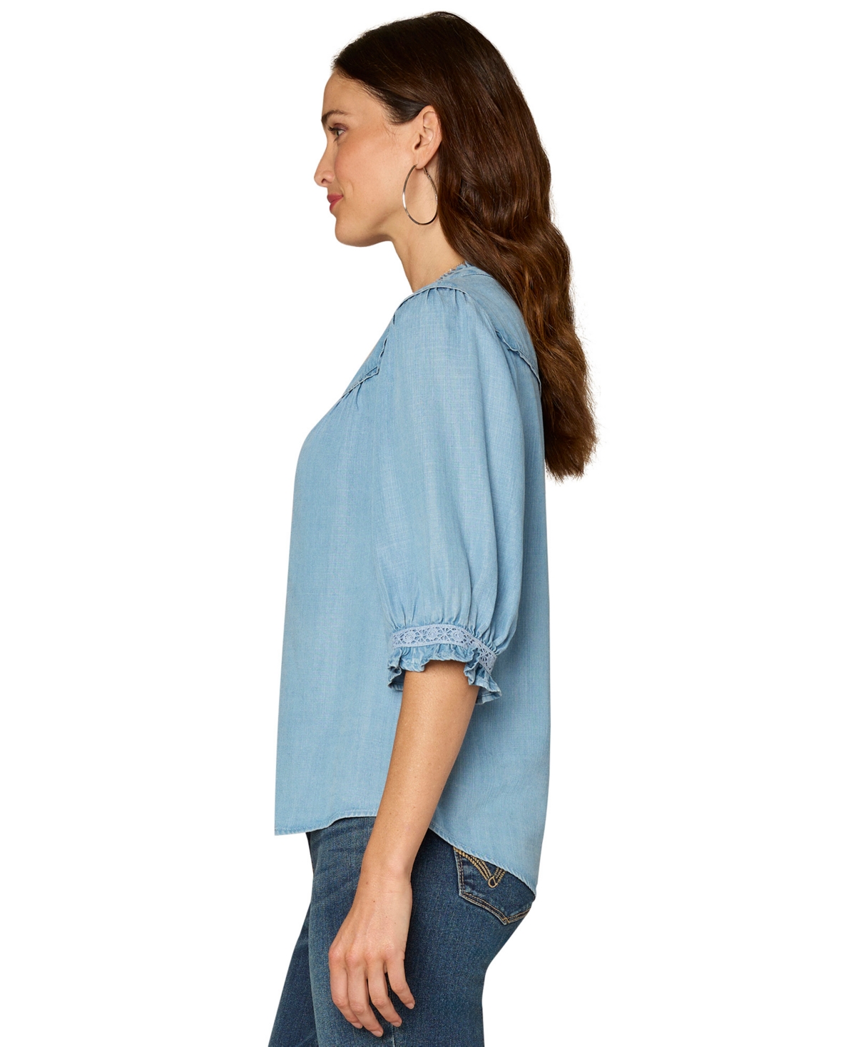 Democracy Women's Cinched Band Sleeve Collared Shirt