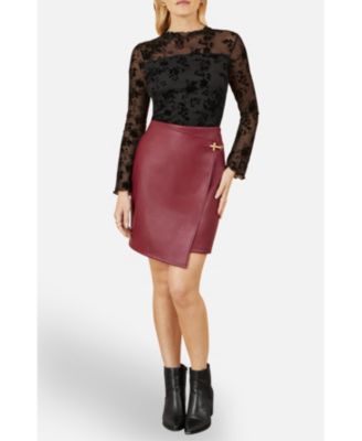 Women's Faux Leather Wrap Mini Skirt