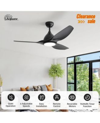 52-inch Modern Black 3-Blade Ceiling Fan with Six Speed Remote Control and Timing Function for Indoor