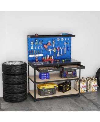 48 x 24 Inch Workbench Work Table with 3 PCs Pegboard Drawer and Shelves-Navy