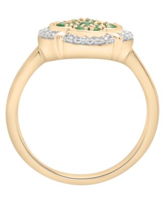 Emerald (1/3 ct. t.w.) & Diamond (1/6 ct. t.w.) Clover Ring in 14k Yellow Gold Over Sterling Silver