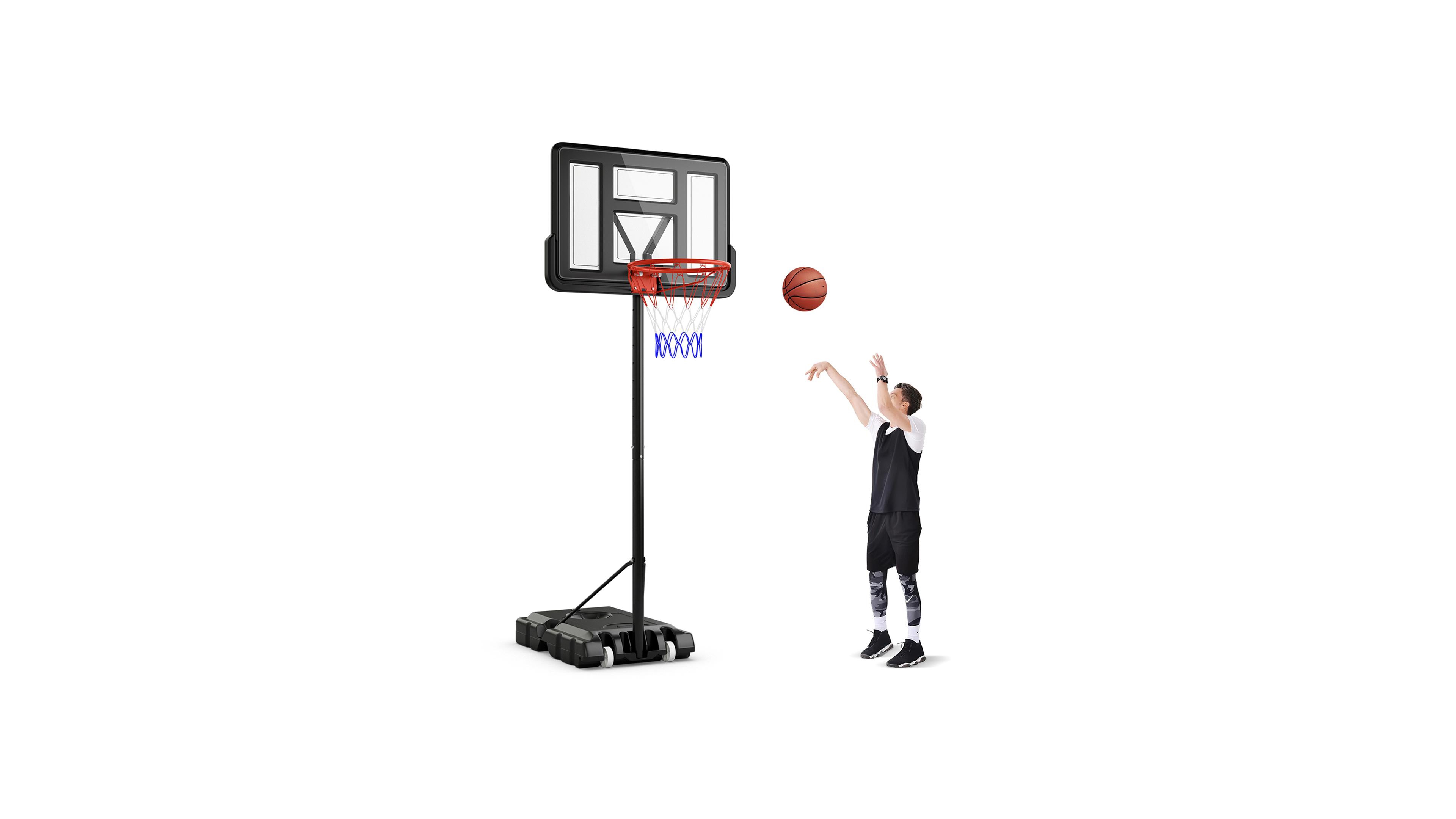 Sugift 4.4-10 Feet Portable Basketball Hoop Adjustable with 2 Wheels and Fillable Base-Black