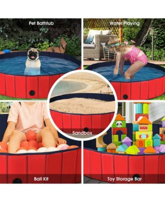 63 Inch Foldable Leakproof Dog Pet Pool Bathing Tub Kiddie Pool for Dogs Cats and Kids-Red