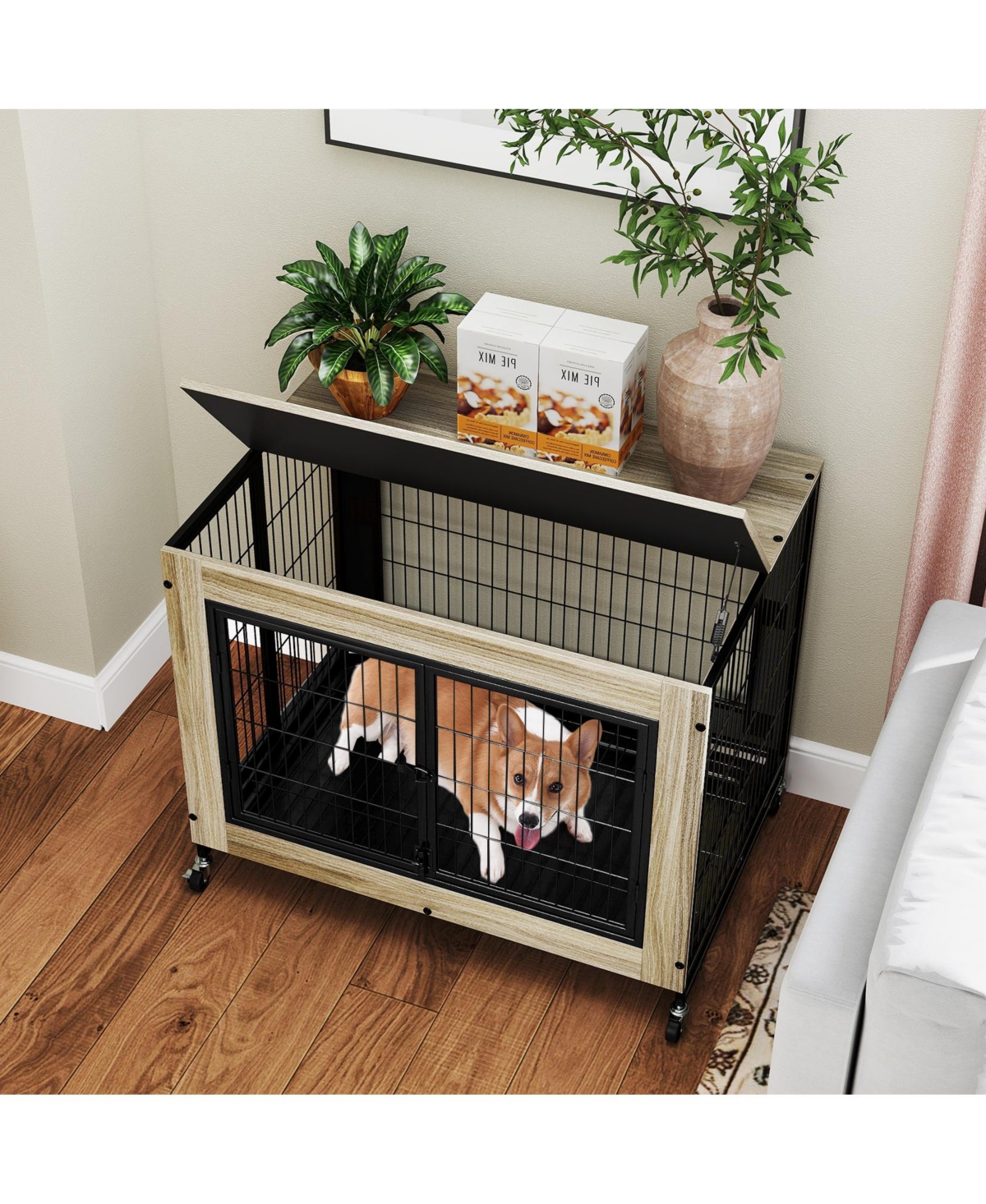 Sugift Industrial Dog Kennel with Flip-up Top 3 Lockable Doors and Removable Tray