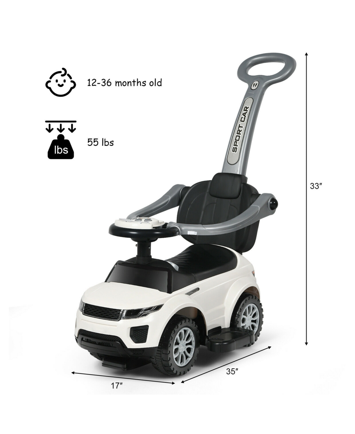 Sugift 3 In 1 Ride on Push Car Toddler Stroller Sliding Car with Music