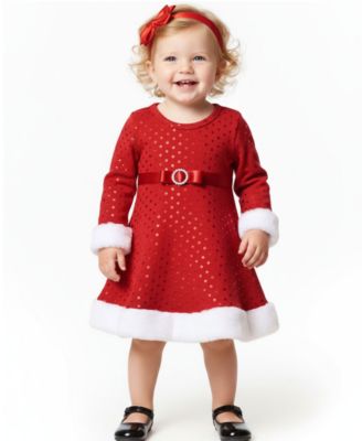 Baby Girls' Long-Sleeve Foiled Dot Santa Dress