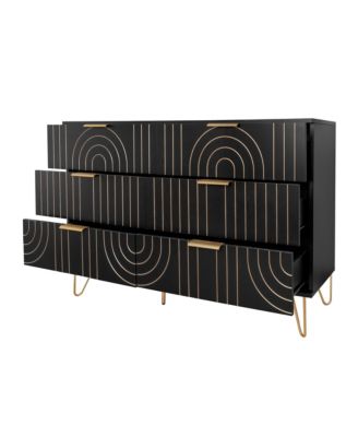 Carved Storage Cabinet with 6 Drawer and Metal Handles