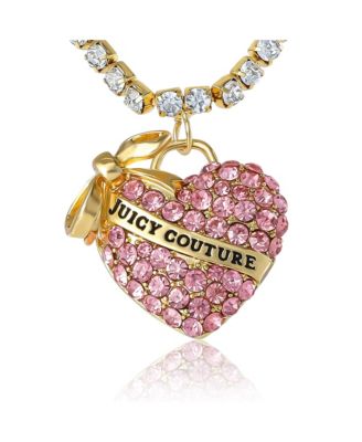 Pink Pave Heart Pendant Necklace, Gold Tone