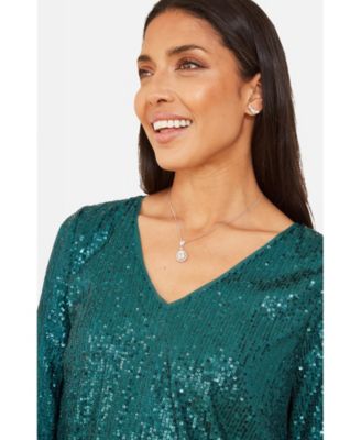 Women's Fluted Sleeve Sequin Top