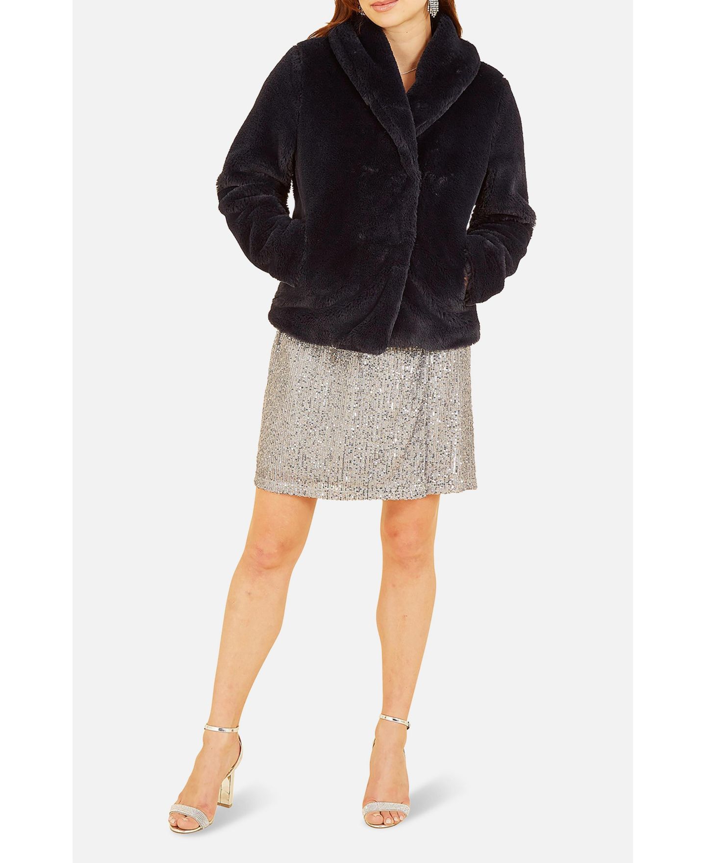 Женское пальто Yumi Stylish Faux Fur Wrap Coat for Special Occasions, цвет: Чёрный — фото 8