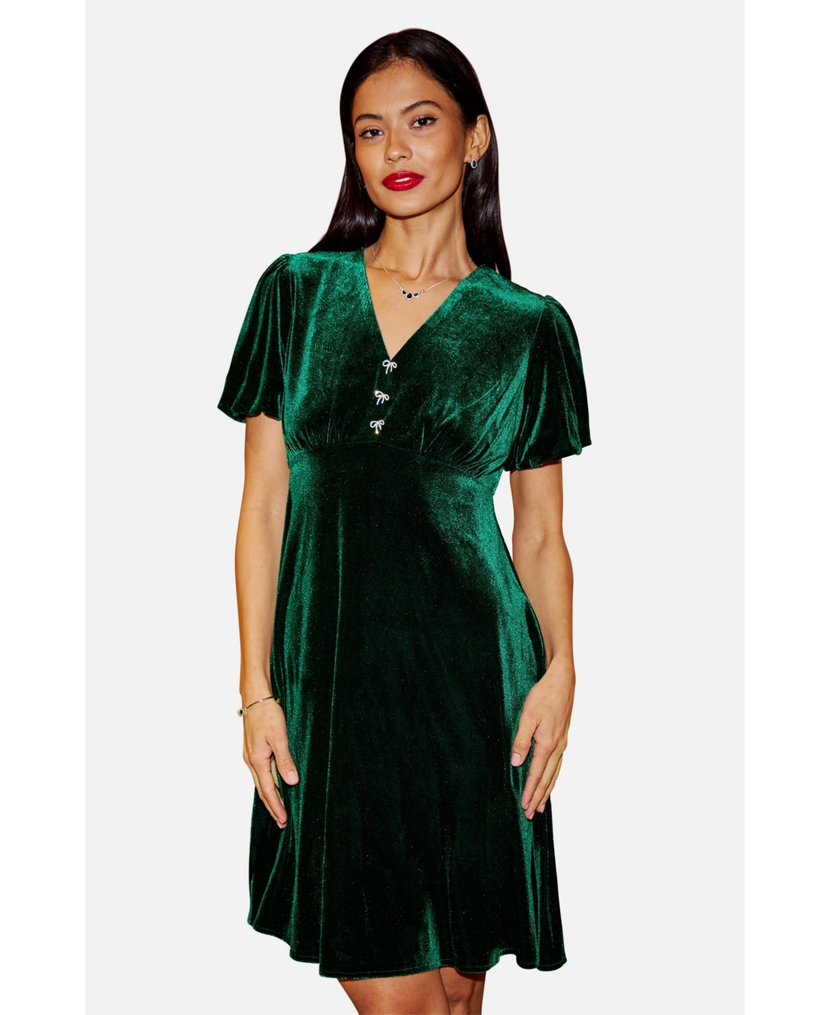 Yumi Women's Velvet Skater Dress With Diamante Detail