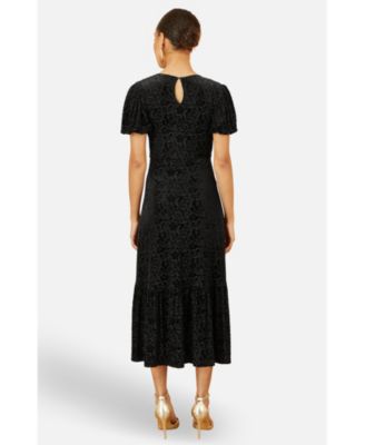 Women's Velvet Twist Waist Midi Dress