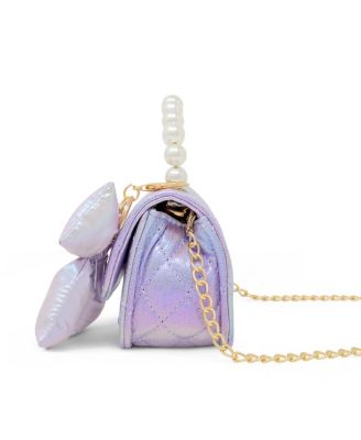 Girls Shiny Quilted Fluffy Bow Handbag