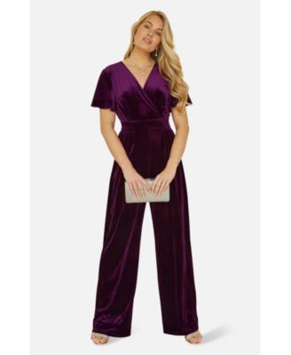 Women's Angel Sleeve Velvet Jumpsuit