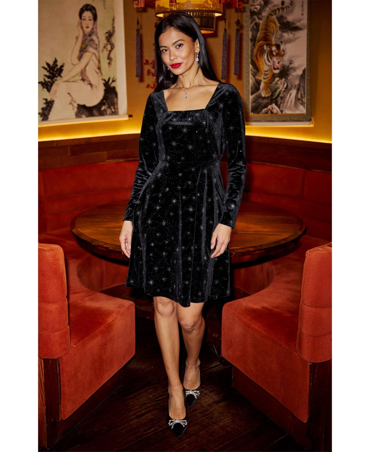 Yumi Women's Starburst Foil Print Skater Dress