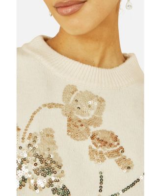 Women's 's Relaxed Fit Floral Sequin Sweater