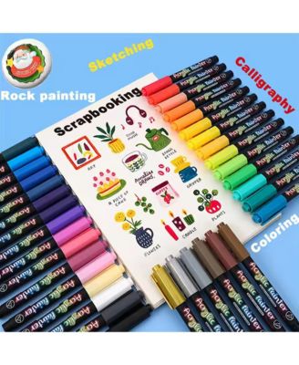 24 Colors Acrylic Water-Based Paint Pens, Waterproof Markers Set with Brush Tip for Painting, Journaling, Fabric, Ceramic and Metal