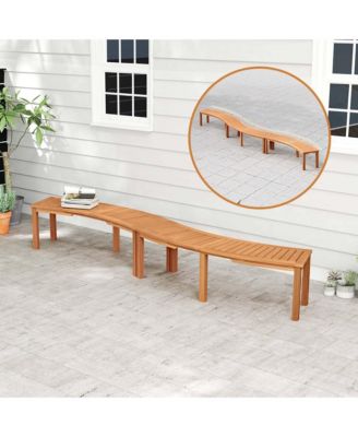 4 PCS Outdoor Curved Bench with Slatted Seat Solid Acacia Wood for Yard