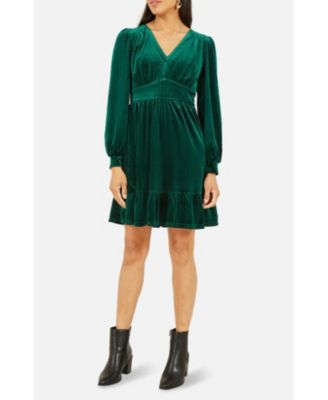 Women's Velvet Long Sleeve Skater Dress