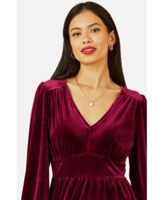 Women's Velvet Long Sleeve Skater Dress