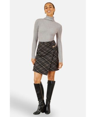 Women's Check Wrap Skirt With Buckle