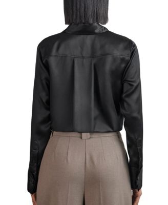 Women's Silk-Satin Concealed-Placket Shirt