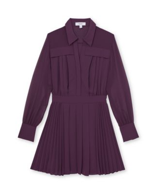 Women's Pleated Sheer-Sleeve Mini Dress