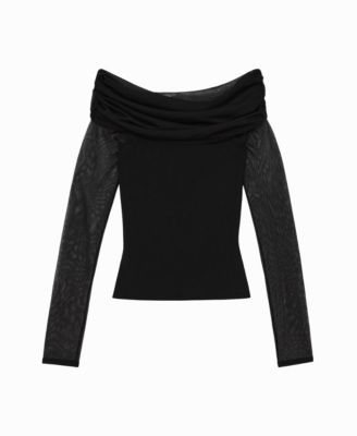 Women's Sheer-Mesh Bardot Top