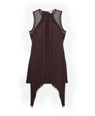Women's Fringe-Detail Sheer-Panel Mini Dress