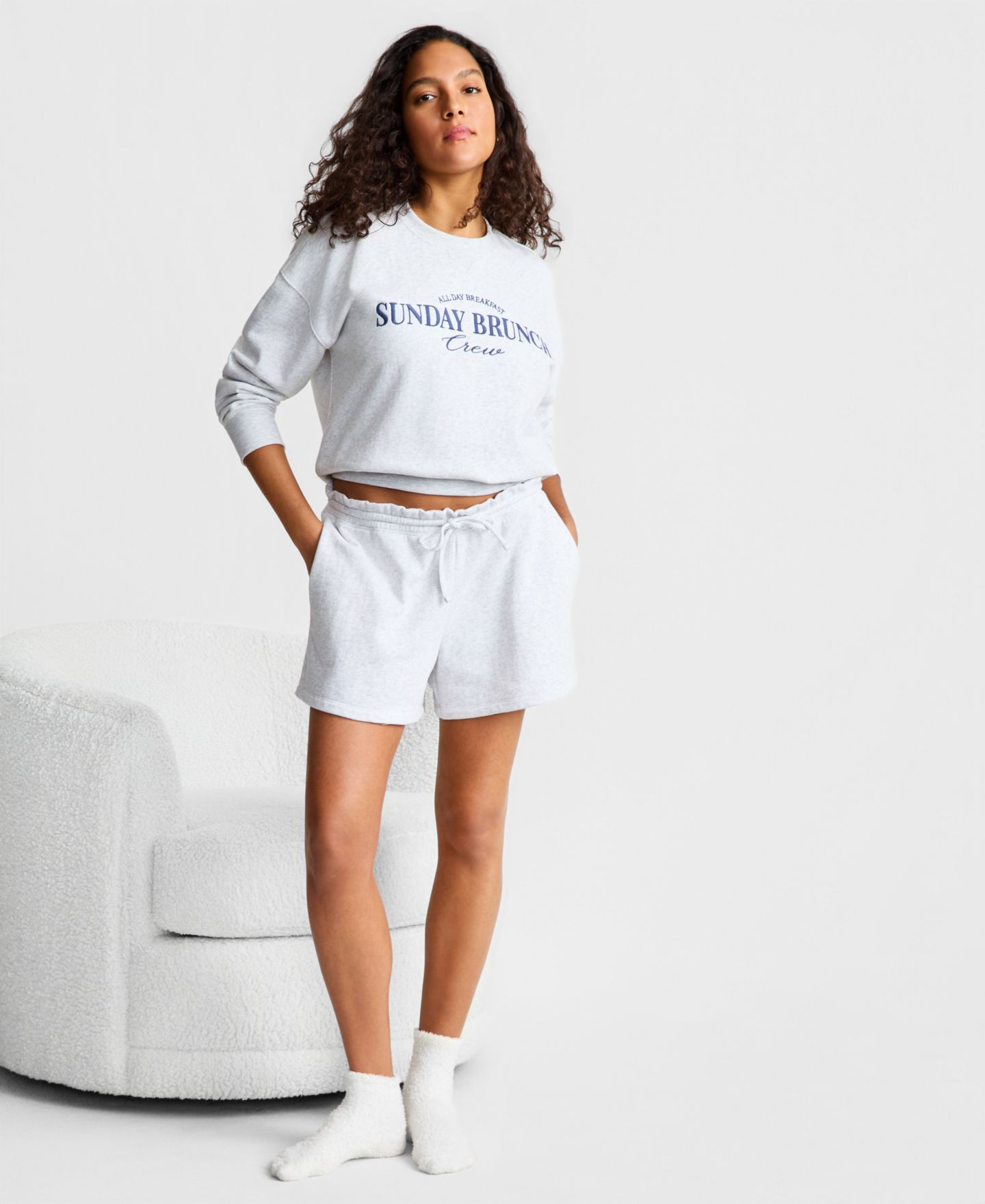 Женские шорты State of Day Paperbag-Waist French Terry, цвет: Пыльный меланжевый — фото 6