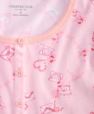 Women's Cotton Printed Long Sleeve Henley Sleepshirt