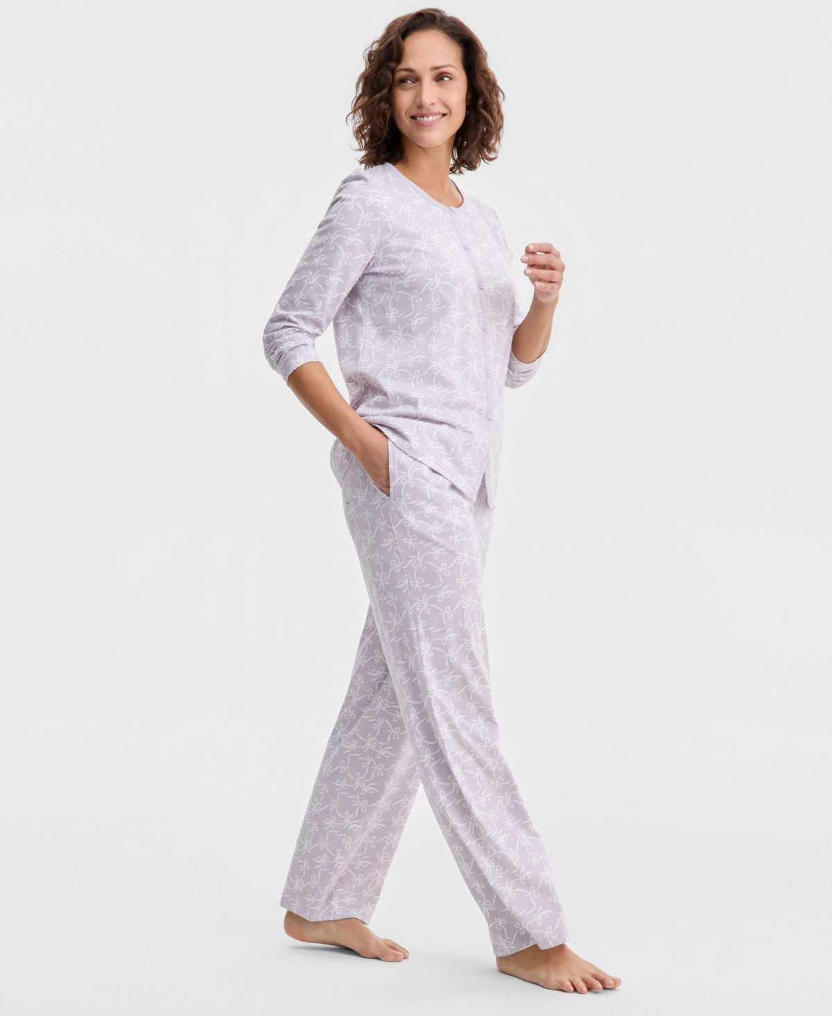 Charter Club Women's Cotton Printed Button-Front Pajama Set, Exclusively at Macy's