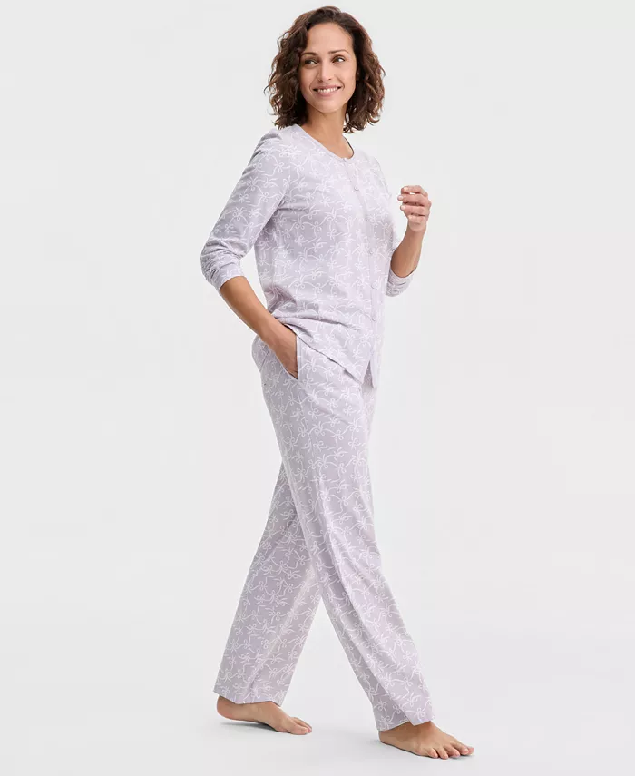 Women's Cotton Printed Button-Front Pajama Set - thumbnail 4