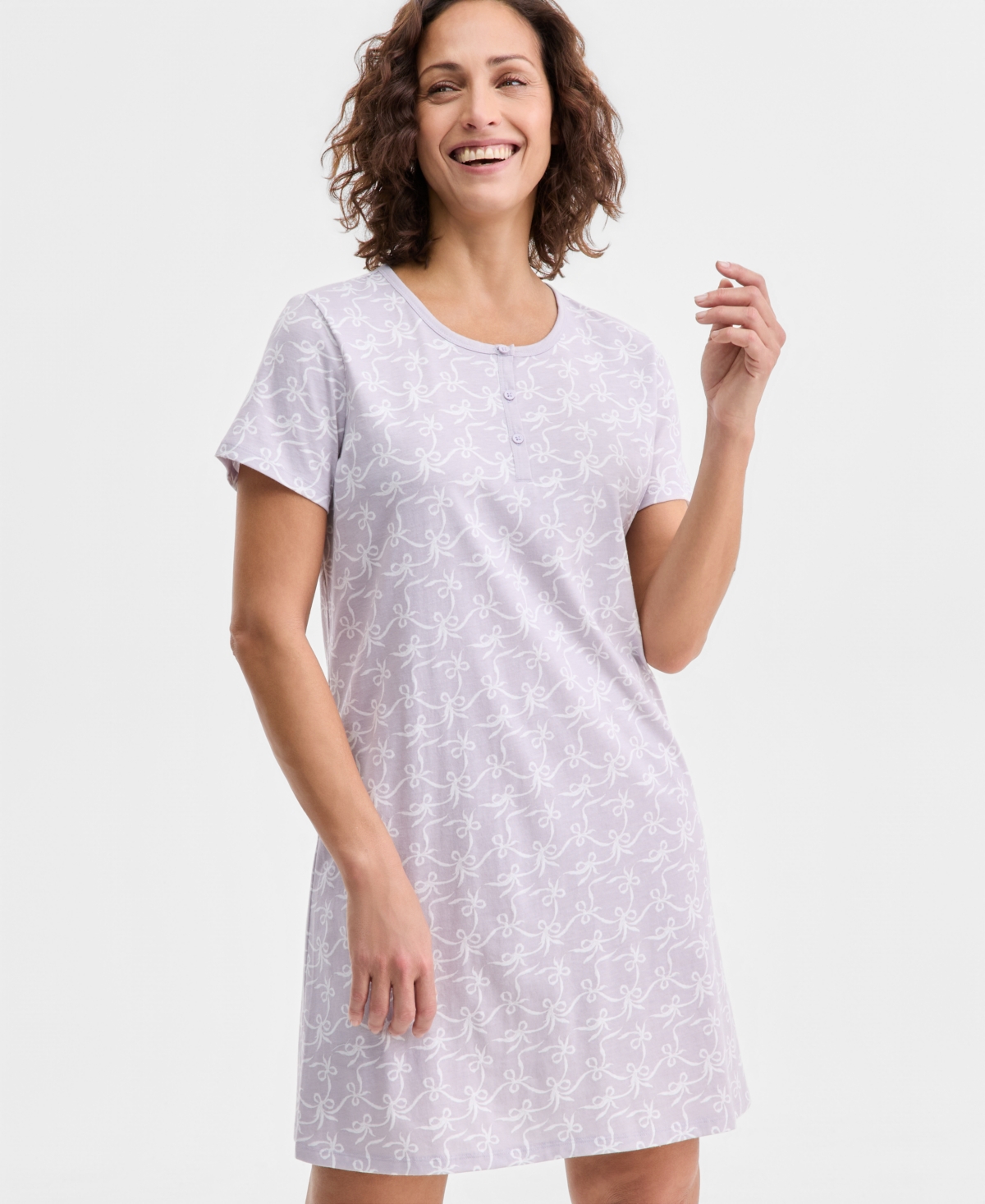 Charter Club Women's Cotton Printed Henley Sleepshirt, Created For Macy's In Purple