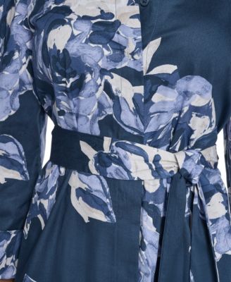 Petite Printed Long-Sleeve Shirt Dress