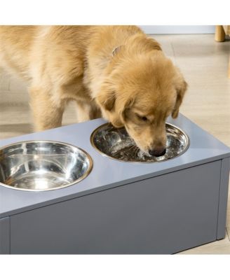 23.6 x 11.8 x 9.4 Gray Elevated Dog Bowls Raised Bowl Stand Storage 2 Stainless Steel Bowls