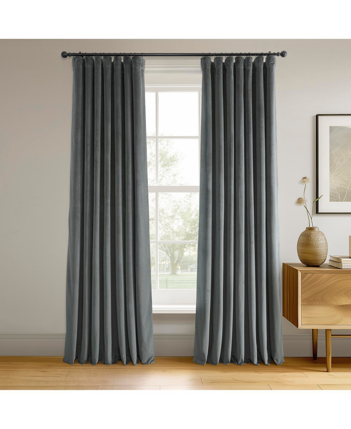 Half Price Drapes Natural Grey Signature Velvet Blackout Curtain