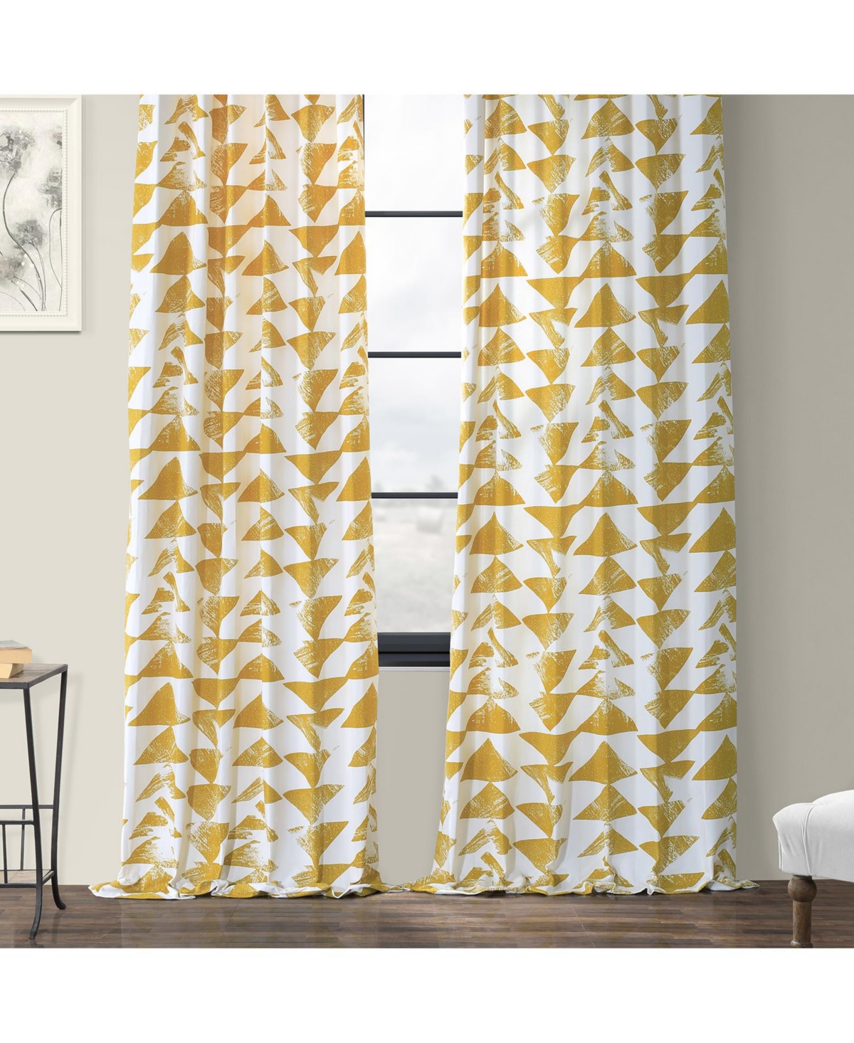 Half Price Drapes Triad Gold Geometric Printed Cotton Room Darkening Curtain