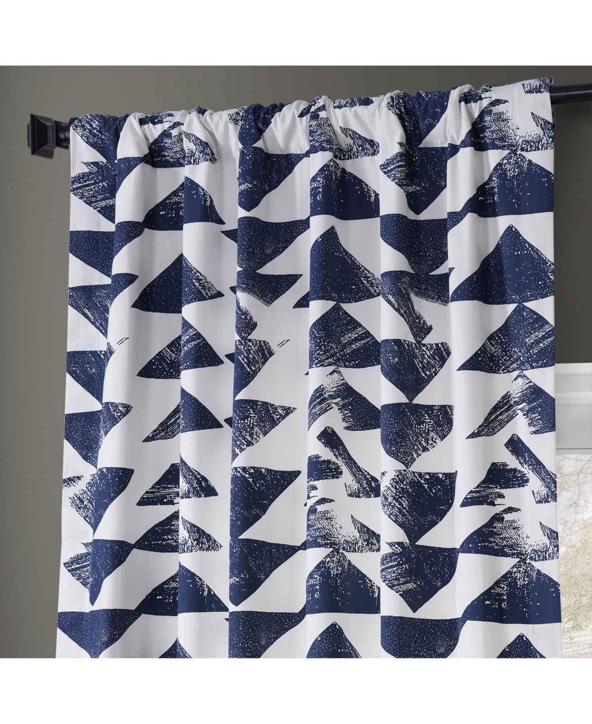Half Price Drapes Triad Indigo Geometric Printed Cotton Room Darkening Curtain