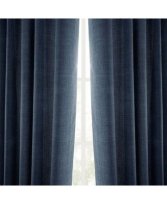 Sergeants Blue Italian Faux Linen Room Darkening Curtain