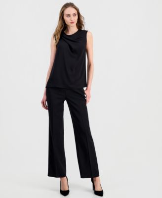 Women's Sleeveless Pleated Crewneck Top